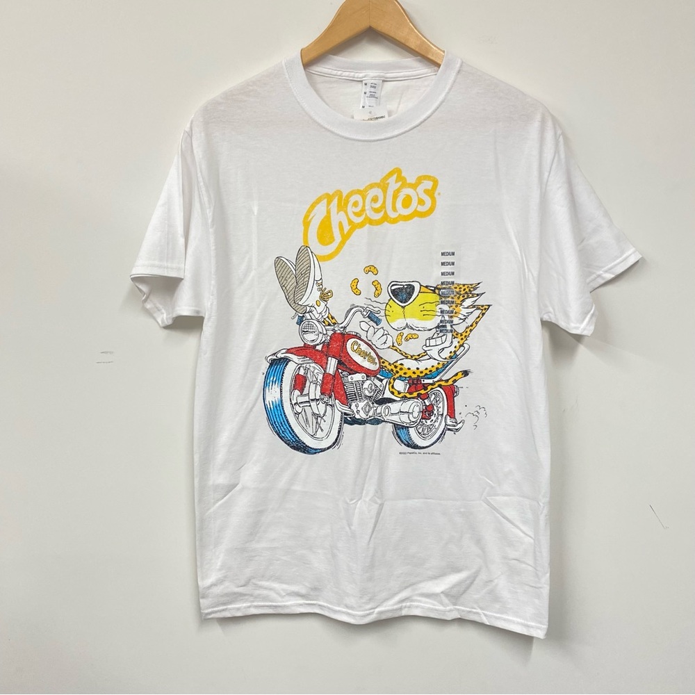 Men's, Big Boys, Cheetos Biker Graphic Short sleeve T-Shirt, White, Size Medium